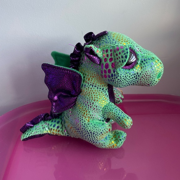 Ty Beanie Boos Green and Purple Dragon Plush Toy (6 inch) - Picture 6 of 8